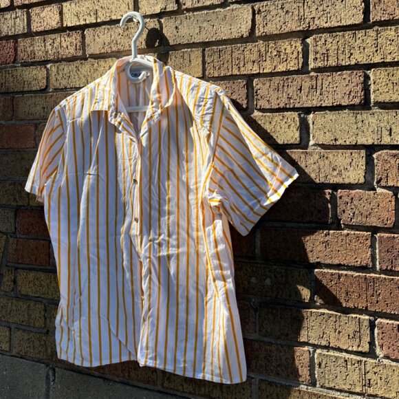 Oblio Yellow & White Striped Button-Up Shirt (Size M) - Picture 3 of 3